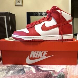Nike Red and White Mid-Top Sneakers
